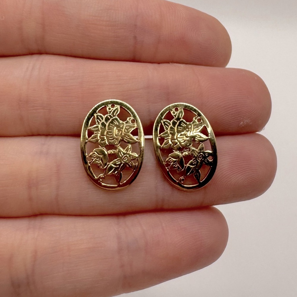 AVON Vintage Gold-TonÄ Floral Cutout Earrings
